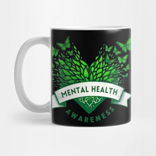 Mental Health Awareness Heart Butterflies Green Nature Mug